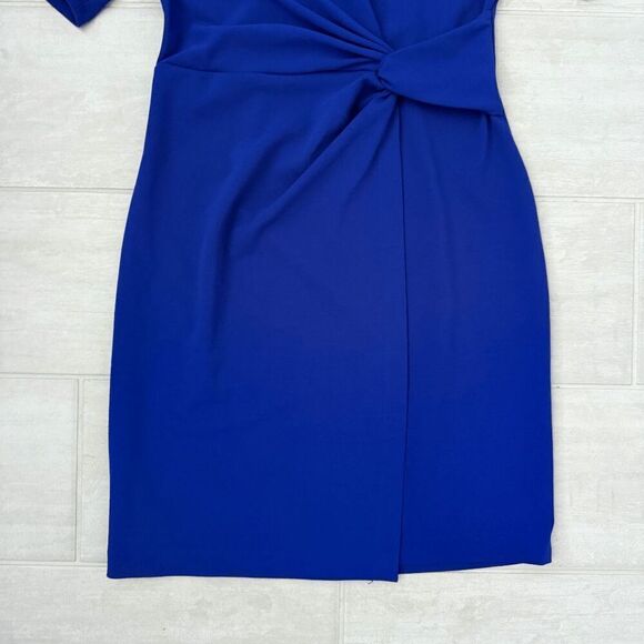 DKNY Women's Side Knot V-Neck Sheath Midi Royal Blue 8 Back Zip Cocktail Career - Picture 5 of 8